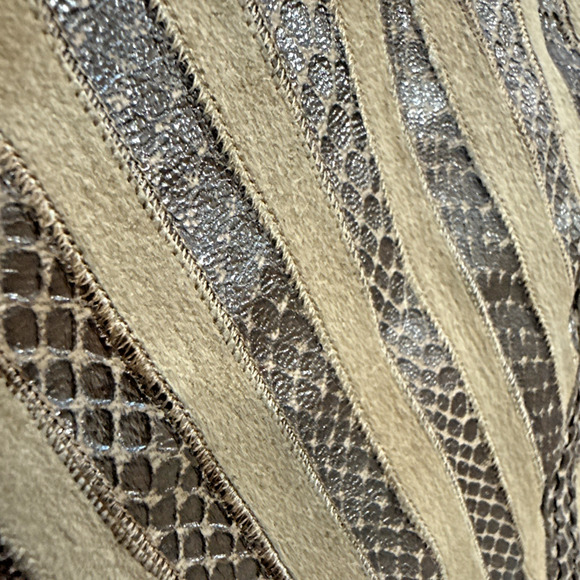 Vintage Suede & Embossed Leather Shearling Coat Tan Brown Boho Size 42 (M/L) - Picture 14 of 16